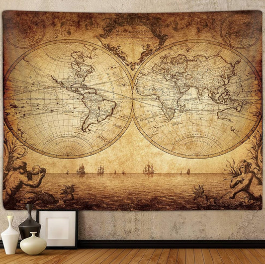 Vintage World Map Tapestry – 60x40 Inches
